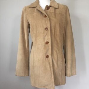 Coach women’s medium button down jacket coat shell 100% leather tan brown luxury